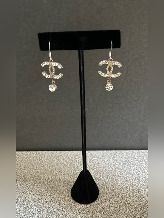 Source Unknown Jewelry - Crystal Double-C Logo Drop Earrings - Silver Toned